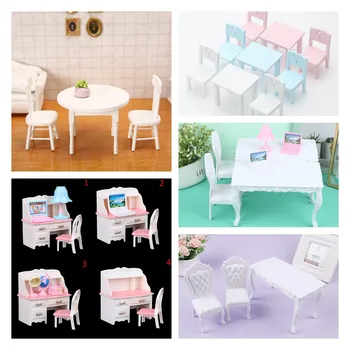 1:12 Evcilik Minyatür Mobilya Ahşap Beyaz yemek masası Sandalye Model Seti Dollhouse Mobilya Poppenhuis Meubels