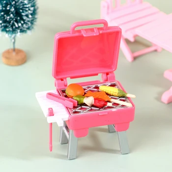 1/12 Ölçekli Sevimli Mini Mobilya Pembe Barbekü ızgara Minyatür Süsler Bebek Evi Gadget Mutfak Gıda Dollhouse Çocuk Oyuncakları
