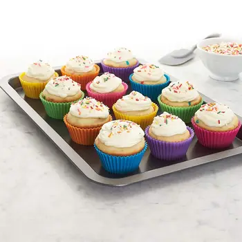 1-24 Adet / takım Silikon Kek Kalıbı Yuvarlak Şekilli Muffin Cupcake Pişirme Kalıpları Mutfak Pişirme Bakeware Maker DIY Kek Dekorasyon Araçları
