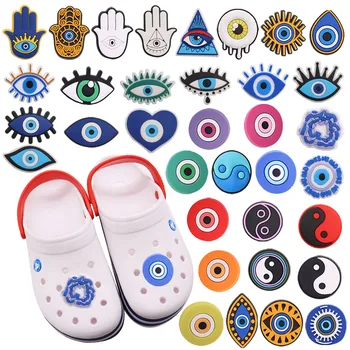 1-35 ADET PVC Croc Jıbz Renkli Göz Kalp El Tai Chi Silikon Croc Terlik Aksesuarları Sandalet Ayakkabı Dekorasyon Süsler