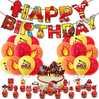 1 takım İtfaiyeci Parti Balon Firetruck Mutlu Doğum Günü Afiş İtfaiye İtfaiyeci İtfaiyeci Parti Dekorları Doğum Günü Dekorasyon Çocuk
