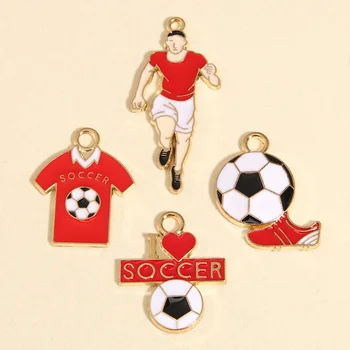 10 adet Altın Renk Sevimli Emaye Futbol Futbol Sporcular Charms Spor Kolye Bilezik DIY El Yapımı Takı Yapma Aksesuarları