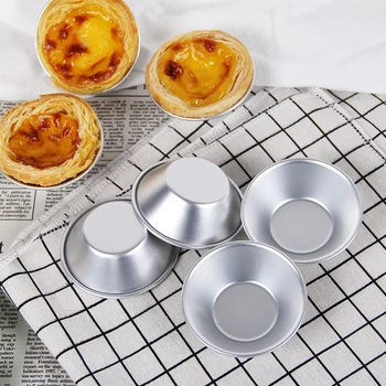 10 adet Yumurta Tart Kalıp Portekizce Tarzı Yeniden Kullanılabilir Gümüş Paslanmaz Çelik Buğulanmış Kek Pirinç Kek Tartlets Pişirme Araçları