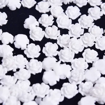 100 ADET 3D Reçine Beyaz Gül Çiçek Tasarım Tırnak Çiviler Charms Nail Art Rhinestonse Strass DIY Akrilik Manikür İpuçları Dekorasyon C#2