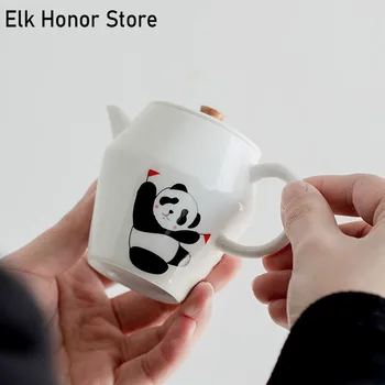 110 ml Butik Çin Panda Sanat Seramik Demlik Beyaz Porselen Çay Makinesi Şarkıcı Pot Filtre İle Ev Kung Fu Teaware Seti