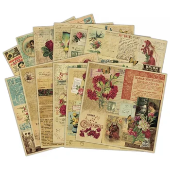 12 adet/grup Çiçek Kuşlar kadın Desen Parşömen Kağıt Vintage Dekoratif Kağıt Etiket Scrapbooking DIY İçin Kart Planlayıcısı Yapma