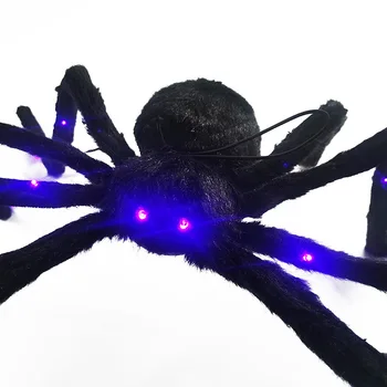 125/75cm Korku Siyah Korkunç Dev Örümcek LED Örümcek Web Cadılar Bayramı Dekorasyon Sahne Perili ev Kapalı açık hava süslemeleri