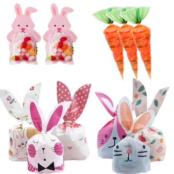 20 adet paskalya tavşanı Kulak Şeker Torbaları Plastik Kurabiye Torbaları Paskalya Partisi için Şeker Paketleme Çocuklar Paskalya Hediyeler Pişirme Malzemeleri