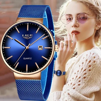 2022 LIGE Kadın Saatler En Lüks Marka Yeni Moda Bayan Elbise Örgü Paslanmaz Çelik İzle Su Geçirmez Kuvars Saat Reloj Mujer