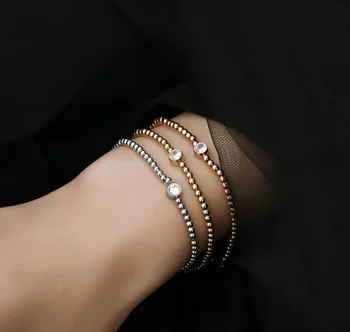 2022 yeni trend Titanyum çelik basit yuvarlak boncuk tek elmas bilezikler kadınlar için moda takı (5 adet ücretsiz kargo)