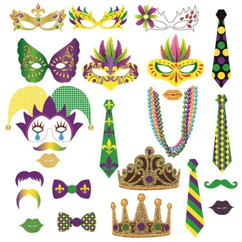 24 adet Mardi Gras Karnaval Parti Süslemeleri DIY Maske Kağıt Kartları Photobooth Sahne Festivali Kutlama Parti Malzemeleri