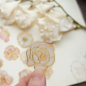 28 adet Altın Suluboya Yumuşak Pembe Çiçek Kelebek Tarzı PVC Etiket Scrapbooking DIY Hediye ambalaj etiketi Dekorasyon Etiketi