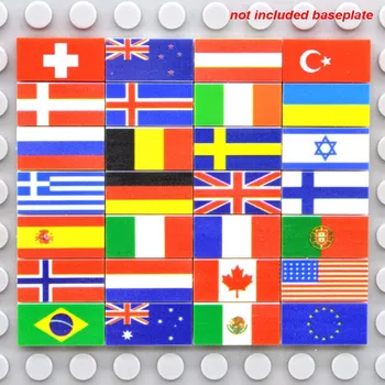 28 Mix Özel Baskılı Yapı Taşları Fayans Ulusal Bayraklar 1x2 çiviler Tuğla 28 Ülke Rusya Fransa İtalya İspanya MOC Oyuncaklar