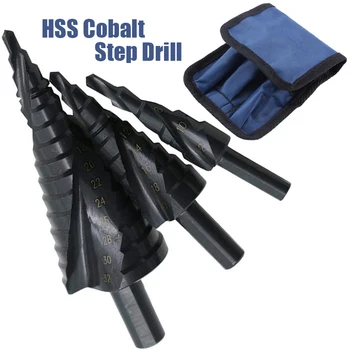 3 Adet / takım 4-32mm HSS Kobalt Adım matkap ucu seti Azot Yüksek Hızlı Çelik Spiral Metal Koni Üçgen Shank Delik Metal Delme