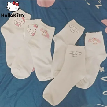 3 Pairs Karikatür Sanrio Hello Kitty Cinnamoroll Melodi Kuromi Çorap kadın Nefes Pamuk Çorap Saf Pamuk Kadın Çorap Y2k