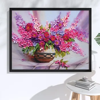 3D Çiçek Vazo kurdele nakışı Pembe Papatya El Sanatları Dikiş Kitleri Baskı Çapraz Dikiş DIY El Yapımı duvar tablosu Zanaat C-0216