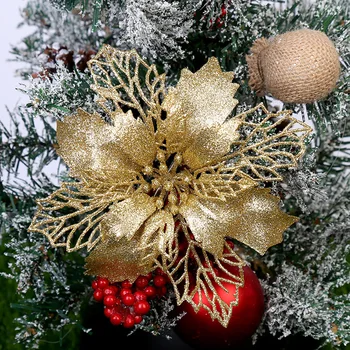 5/10 adet 9cm Glitter Yapay Noel Çiçekler Noel Ağacı Süsler Merry Christmas Süslemeleri Ev için Yeni Yıl Hediyeleri Navidad