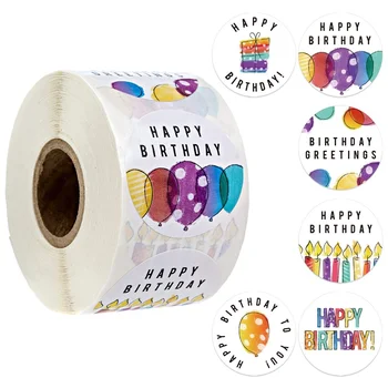 50-500 adet 1.5 İnç Çıkartmalar Mutlu Doğum Günü Kendinden yapışkanlı Etiketler Renkli Balonlar El Yapımı yapışkan etiket Scrapbooking Vintage