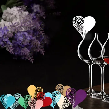 50 Adet Aşk Kalp şarap bardağı Adı Yer Kartı DIY Bebek Duş Çiçek Koltuk Kartları Masa İşareti Doğum Günü Düğün Olay Parti Bar Dekor