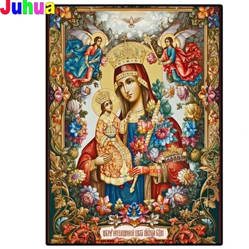 5d kare yuvarlak elmas boyama Bakire ve Çocuk Kazan Ortodoks Hıristiyan Simge mozaik seti elmas nakış satış