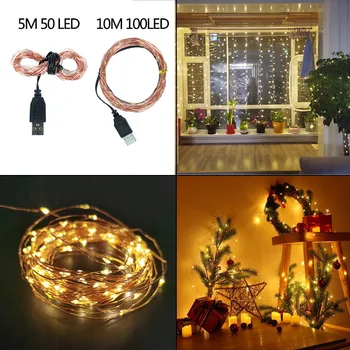 5m / 10m USB Bakır Tel Dize Led Peri İşıklar Tatil açık hava aydınlatması Garland Luces Noel Ağacı İçin Düğün Parti Dekorasyon
