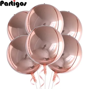 6 adet 22 İnç Gül Altın Büyük 4D Balonlar 360 Derece Yuvarlak Metalik Gül Altın Balonlar Doğum Günü Bebek Duş Düğün Süslemeleri