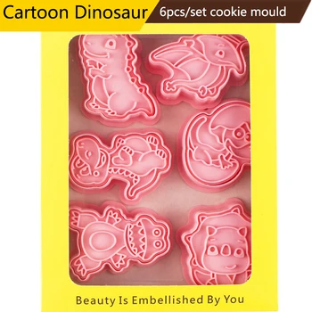 6 adet / takım Karikatür Dinozor Bisküvi Kalıp 3d Plastik Pişirme Araçları kurabiye kalıbı Pişirme Aksesuarları Çerez Dekorasyon Araçları
