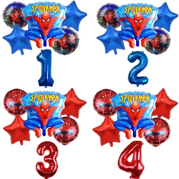6 adet Örümcek Karikatür adam Folyo Balonlar 1 2 3 4 5 6 7st Süper Kahraman Doğum Günü Partisi Süslemeleri 32 inç Numarası Balon Yıldız Çocuk Oyuncakları