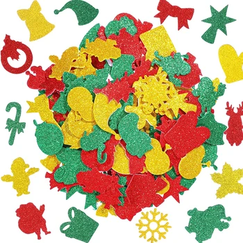 96 adet Kış Noel Altın Tozu dekorasyon çıkartmaları EVA Glitter Köpük Kendinden Yapışkanlı Etiket Noel Partisi Dekoratif Çocuklar DIY Oyuncak