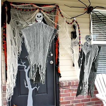 98cm Cadılar Bayramı Asılı Hayalet Kafatası Korku Sahne Ev Bar İçin Perili ev asılı dekorlar Grim Reaper Cadılar Bayramı İskelet Kolye