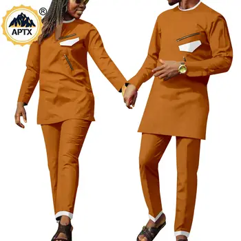 Afrika Giysi Çiftler için Dashiki Kaftan Erkekler gömlekler ve pantolon Setleri Maç Kadın Kıyafetleri Bazin Riche Sevgilisi Elbise Y22C035