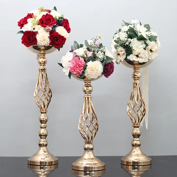 Altın Gümüş mumluklar Çiçek Standı Vazo Düğün Parti Dekor Masa Centerpiece Olay Noel Çiçek Metal Şamdan