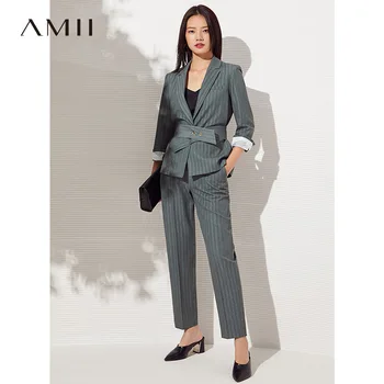 Amii Minimalizm Sonbahar Takım Elbise Kadın Zarif Çizgili Blazer Ceket Yüksek Bel Pantolon Ofis Bayan Kadınlar İçin Ayrı Satılır 62060071