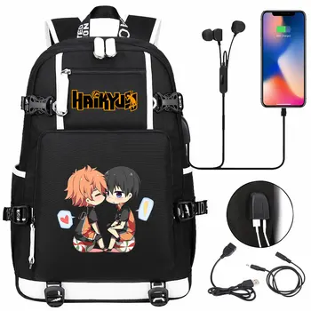 Anime Haikyuu Yüksek Kapasiteli Sırt Çantası USB Şarj Sırt Çantası Genç Zip Packsack Öğrenci Karikatür Schoolbag Seyahat Laptop Çantası