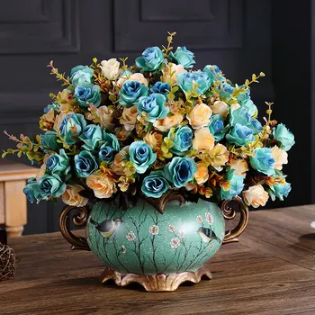 Avrupa Saray Altın Çiçek Vazo Centerpiece Süsler Ev Mobilya Dekorasyon El Sanatları Oturma Odası Yemek Odası Retro Vazo