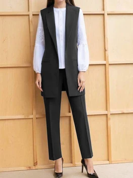 Bayan Yelek İki parçalı Sokak Stili Uzun Hırka Hiçbir Düğme (Özelleştirilebilir) zarif Moda Kolsuz Ceket + Pantolon Chaleco