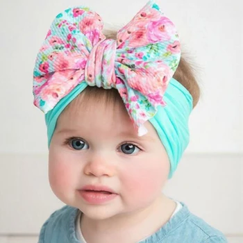 Bebek Kız Elastik Kafa Bandı Türban saç bandı Çiçek çocuk saç aksesuarları Baskı Naylon Bandeau fiyonk Bantlar Bebek Aksesuarları