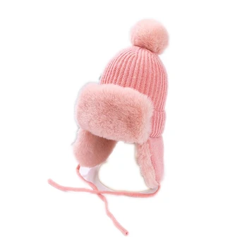 Bebek Şapka Erkek Kış Kap Kız için Katı Top Sıcak Kadife çocuk şapkaları Çocuklar İçin Koruma Kulak Kapakları Açık Tek parça Kap