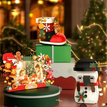 Blok Noel Kar Bot Fotoğraf Çerçevesi Gingerbread Ev Model Bina Seti Tuğla Dıy Çocuk Monte Eğitim Çocuklar Oyuncaklar