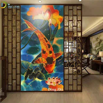 Büyük Boy 5D Diy Elmas Boyama Çin Tarzı Koi Lotus Tam Kare Yuvarlak Matkap Mozaik Nakış Çapraz Dikiş Dekor Posteri