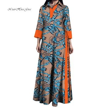 Casual Kadın Afrika Baskı Elbiseler Pamuk Uzun Maxi Elbise Dashiki Elbise Africaine Femme Kadın Ankara Elbiseler Custom Made WY9586