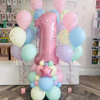 CYUAN Macaron Lateks Balonlar Pembe 40 inç Numarası Folyo Balon Helyum Globos Bebek Duş Dekor Kız 1st Doğum Günü Parti Malzemeleri