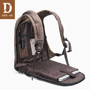 DIDE 2021 erkek Sırt Çantası USB Şarj 15.6 Laptop Siyah Sırt çantaları Deri seyahat sırt çantası Çantası Erkek Su Geçirmez Vintage Okul Çantası