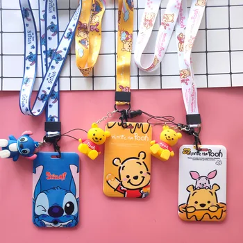 Disney Dikiş Winnie The Pooh Seti Anime Karakter Kordon Anahtarlık Öğrenci Kampüs Kimlik Kartı Uzun Kordon Anti-kayıp Çocuk hediye