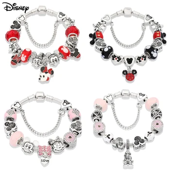 Disney Klasik Vintage Bilezik Kırmızı Mickey Minnie DIY Pandora Kristal Kolye Charm Takı Kadınlar İçin