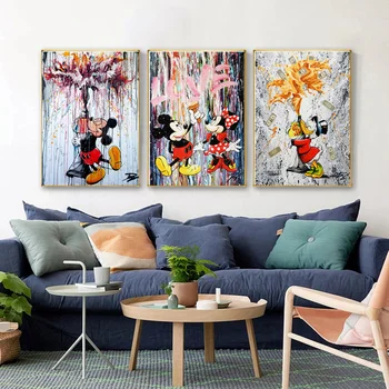 Disney Mickey Mouse Tuval dekoratif tablolar Renkli Mickey Minnie Mouse Posterler Baskılar Duvar Sanatı Resimleri Yatak Odası Ev Dekor için