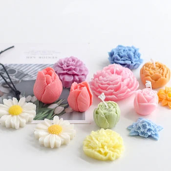 DIY Kokulu Mum Kalıp Gıda Sınıfı Silikon Çiçek Kalıp 3d Şakayık Gül Çiçek Kek Dekorasyon Aksesuarları Sabun Yapımı Kiti m298