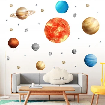 Dokuz gezegenler uzay duvar sticker çocuk odası için, yatak odası oturma oda duvar dekorasyonu Öğretim çıkartmalar Kapı çıkartması