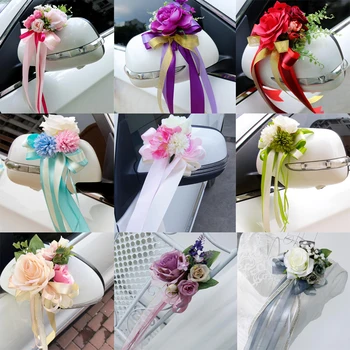 Düğün Araba Ayna Kolu Sandalye Süslemeleri kiti ipek çiçek Kurdele Parti Aksesuarları DIY Yapımı El Sanatları