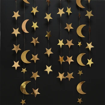 Eid Mubarak Parti Dekorasyon 4M Yıldız Ay Şekli Kağıt Çelenk Ramazan Dekorasyon Eid Mubarak Dekor Mübarek Bayram Düğün Dekor